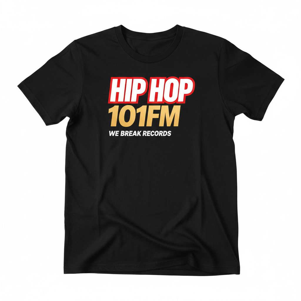 Hip-Hop 101FM We Break Records black t-shirt