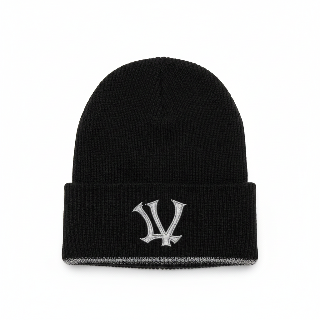 LV Fitted Black & Silver Beanie
