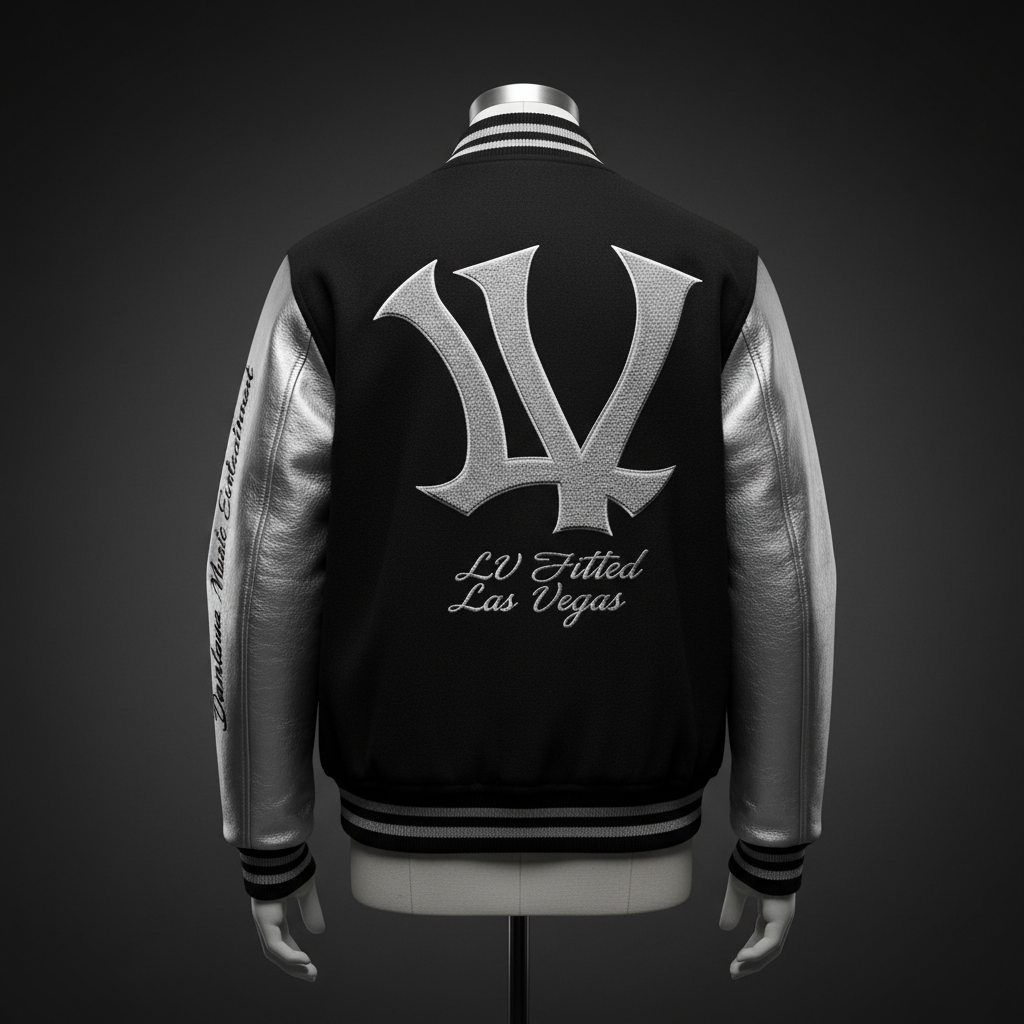 LV Fitted Varsity Jacket Black & Silver - Back