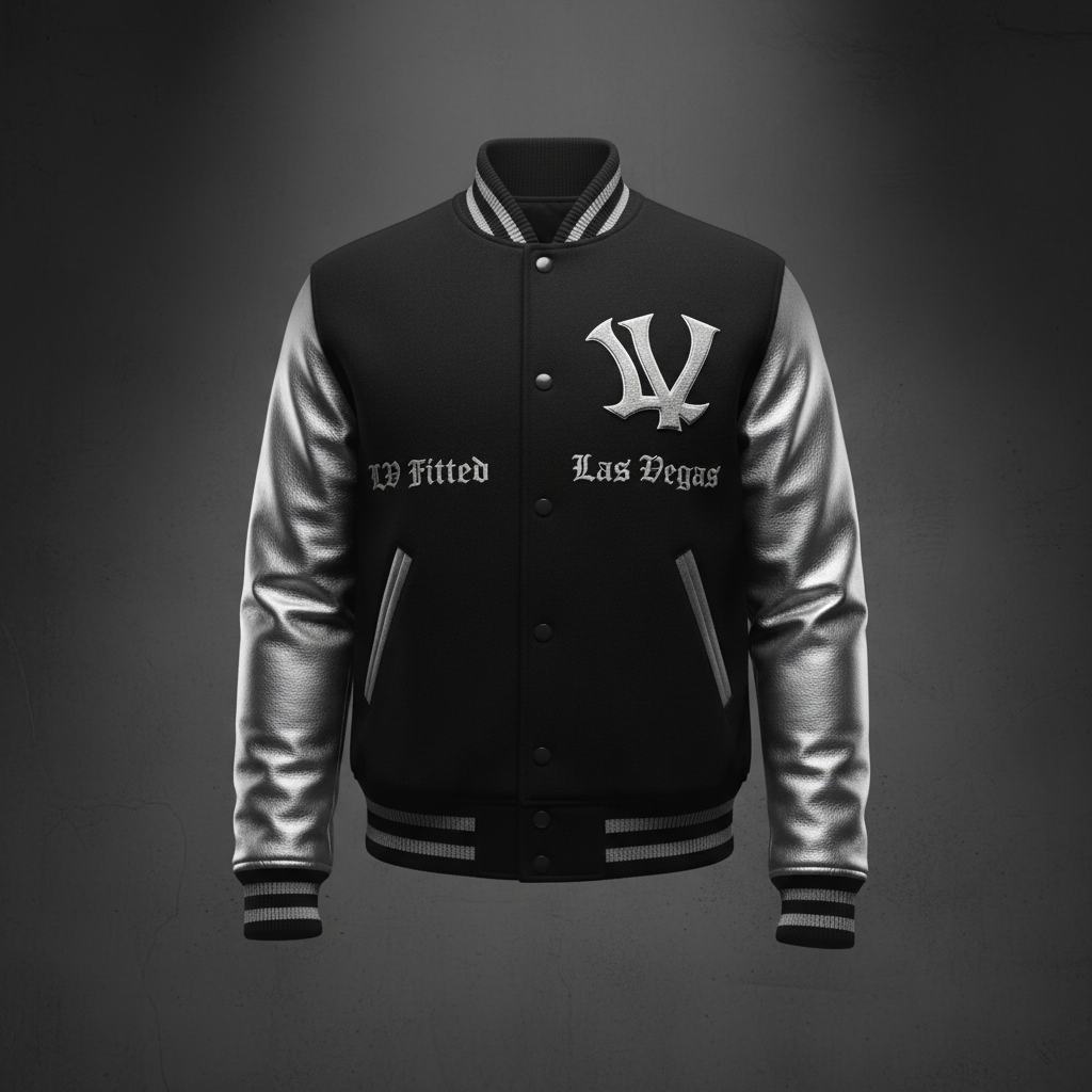 LV Fitted Varsity Jacket Black & Silver - Front