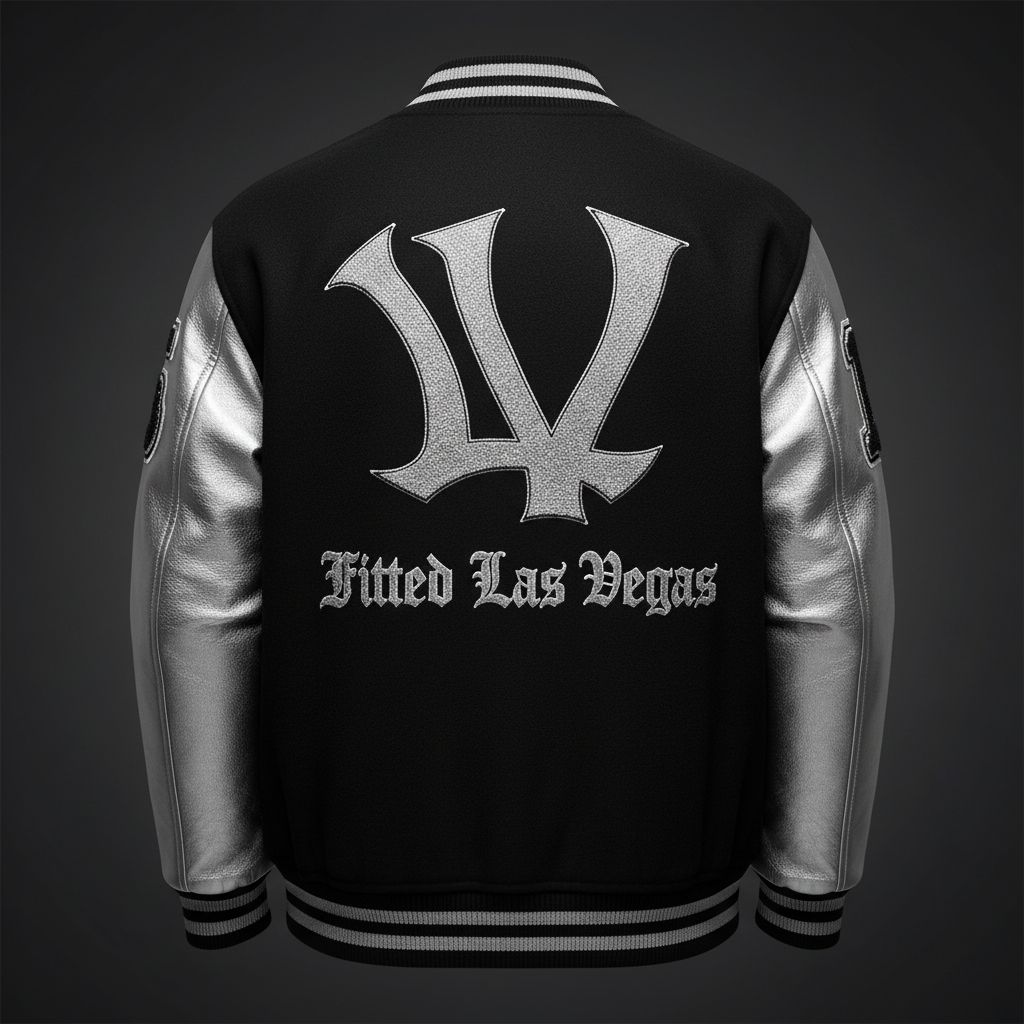 LV Fitted Varsity Jacket Black & Silver Side