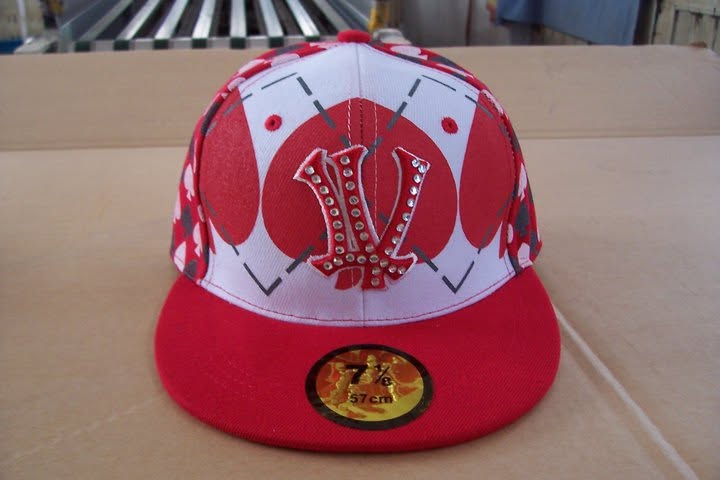 LV Fitted Las Vegas Red Crystal Fitted Hat with rhinestone LV monogram